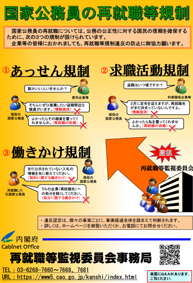 国家公務員の再就職等規制の周知について