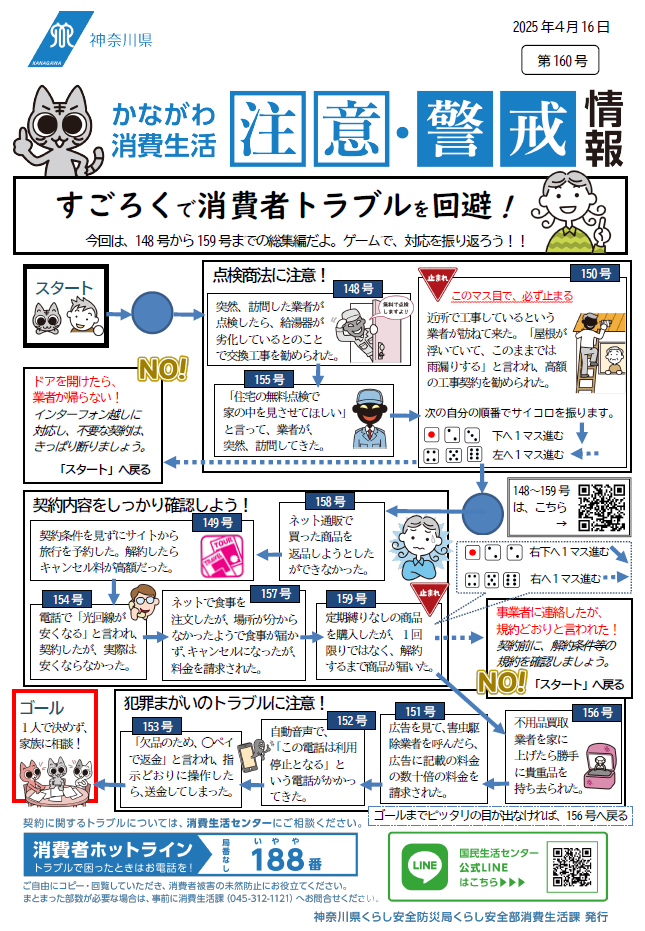 かながわ消費生活注意・警戒情報第160号について