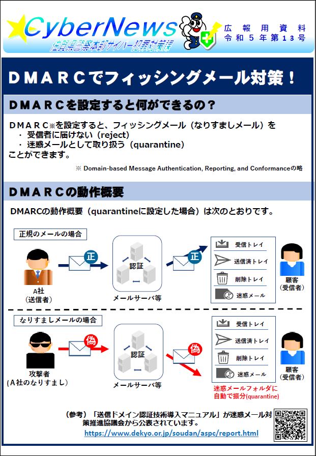 佐賀県警よりお知らせ～『ＤＭＡＲＣでフィッシングメール対策 