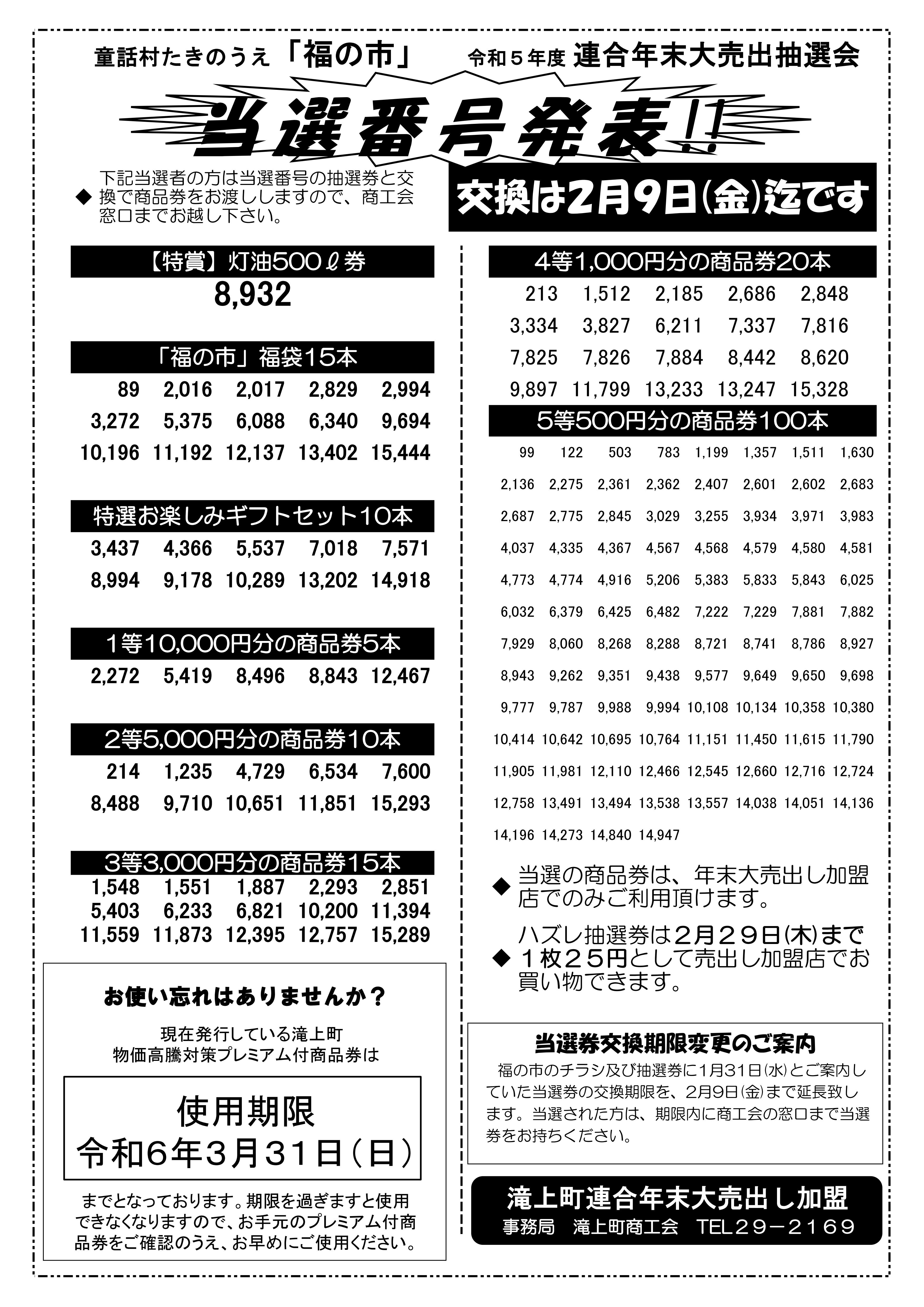 令和5年度連合年末大売出し　当選番号の発表について