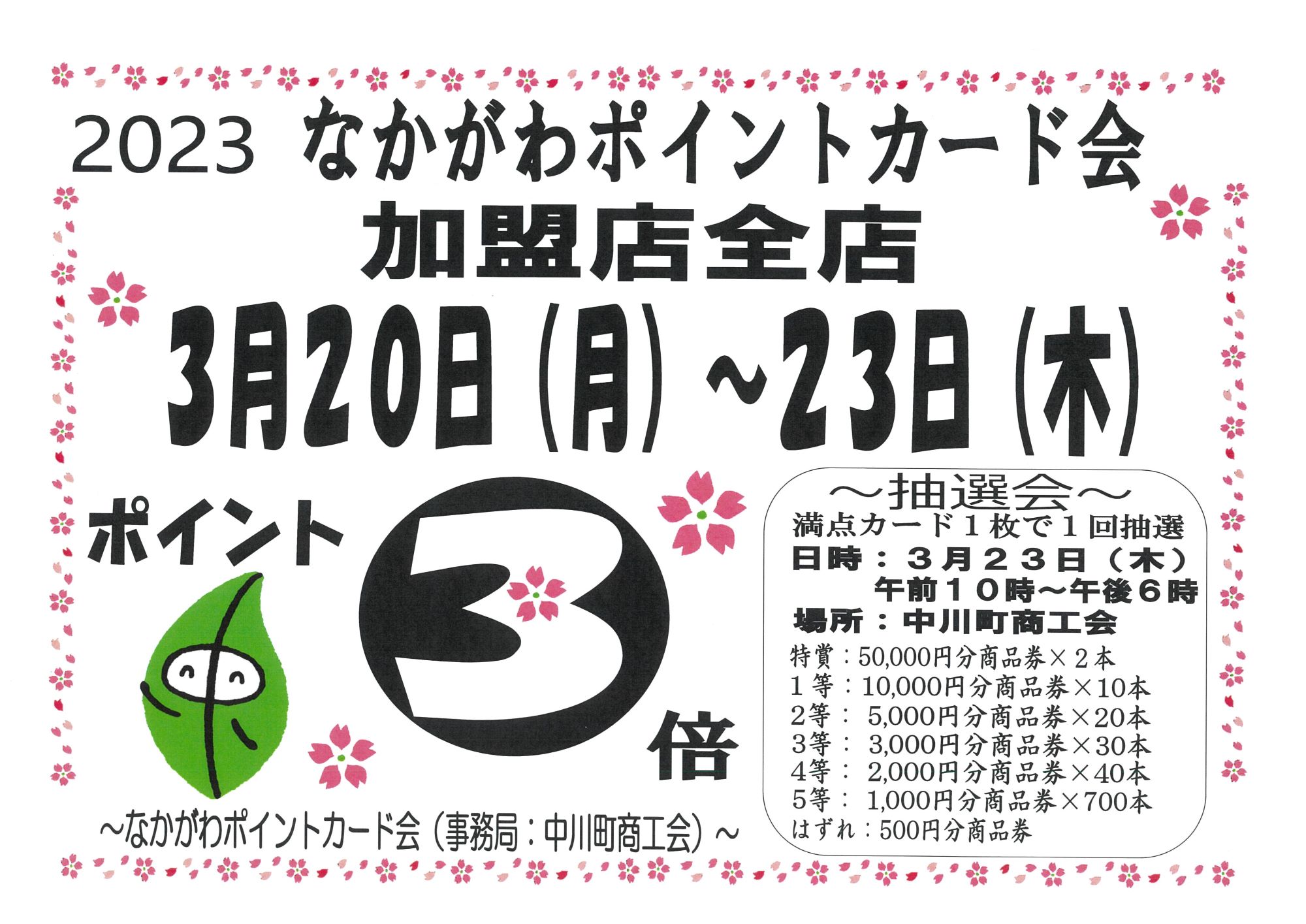 なかがわポイントカード会　加盟店合同売出・抽選会のお知らせ