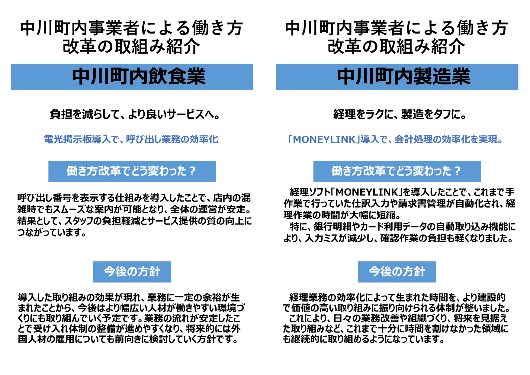 中川町内事業者の働き方改革 取組み事例紹介