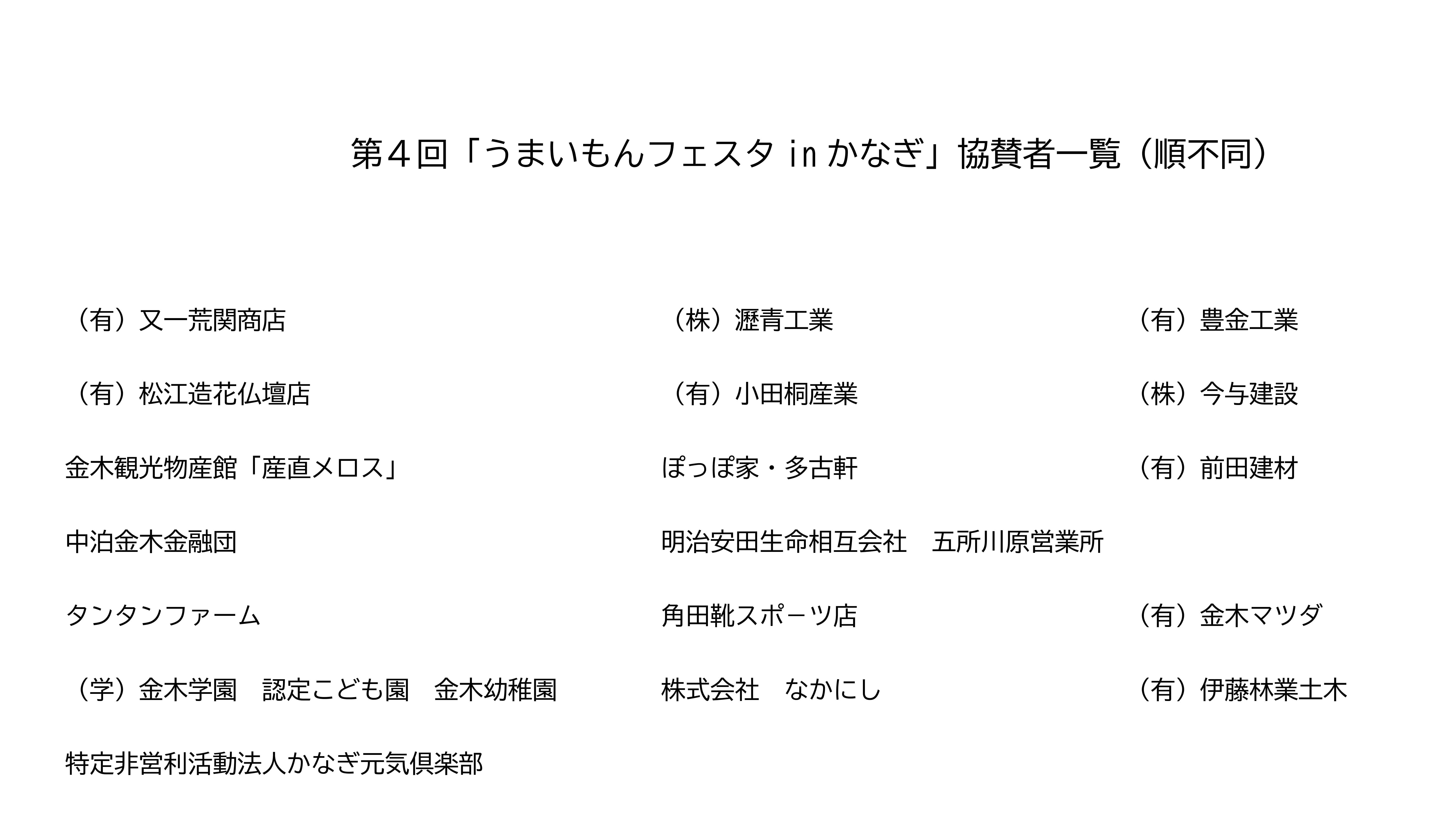 第４回うまいもんフェスタinかなぎ協賛者一覧