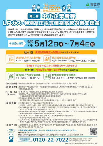 【追加実施】中小企業者等LPガス・特別高圧電気価格高騰対策支援金（第3弾）のお知らせ