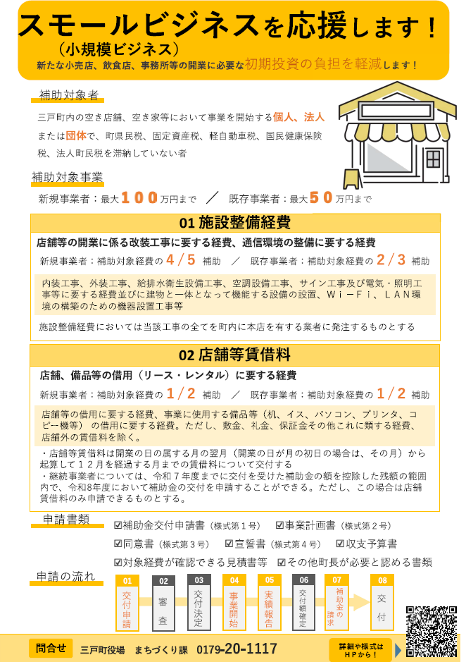 【補助金】三戸町内での開業を支援する補助金をお知らせします