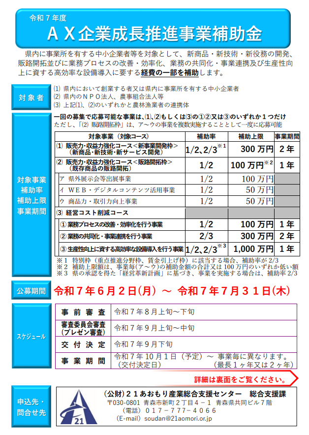 AX企業成長推進事業補助金のご紹介 - 外ヶ浜町商工会
