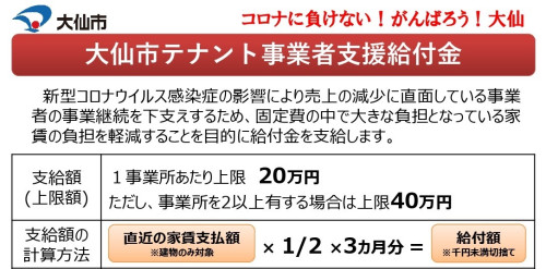 【7/1申請開始】大仙市テナント事業者支援給付金申請開始のお知らせ