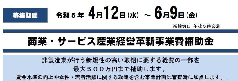 【6/9〆】商業・サービス産業経営革新事業費補助金の募集について