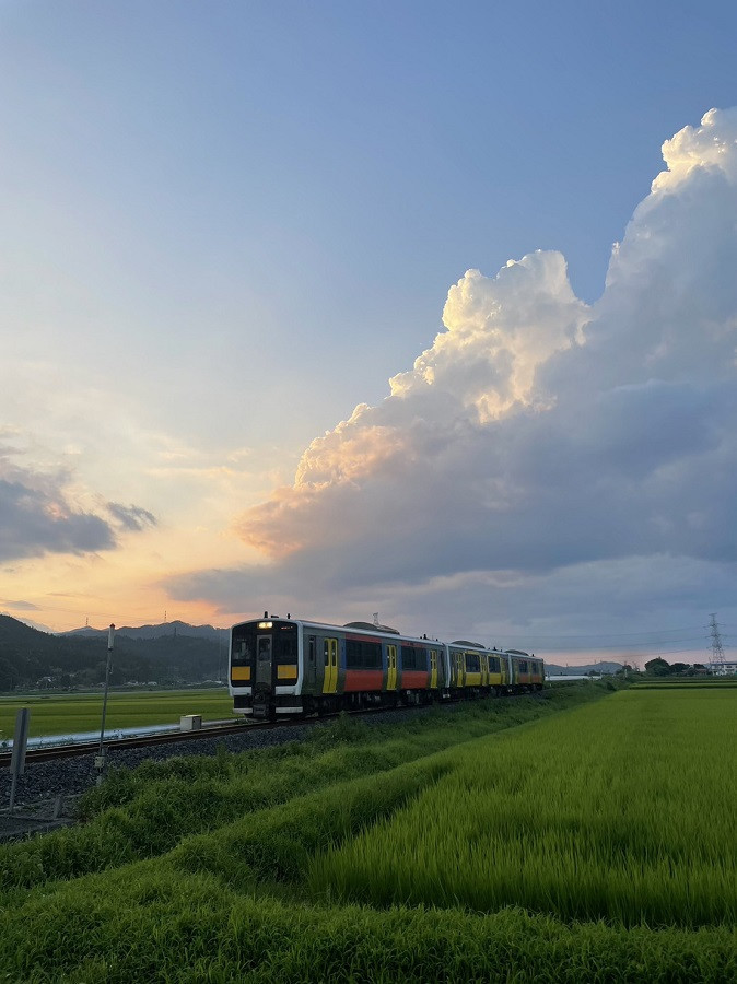 夕日と水郡線