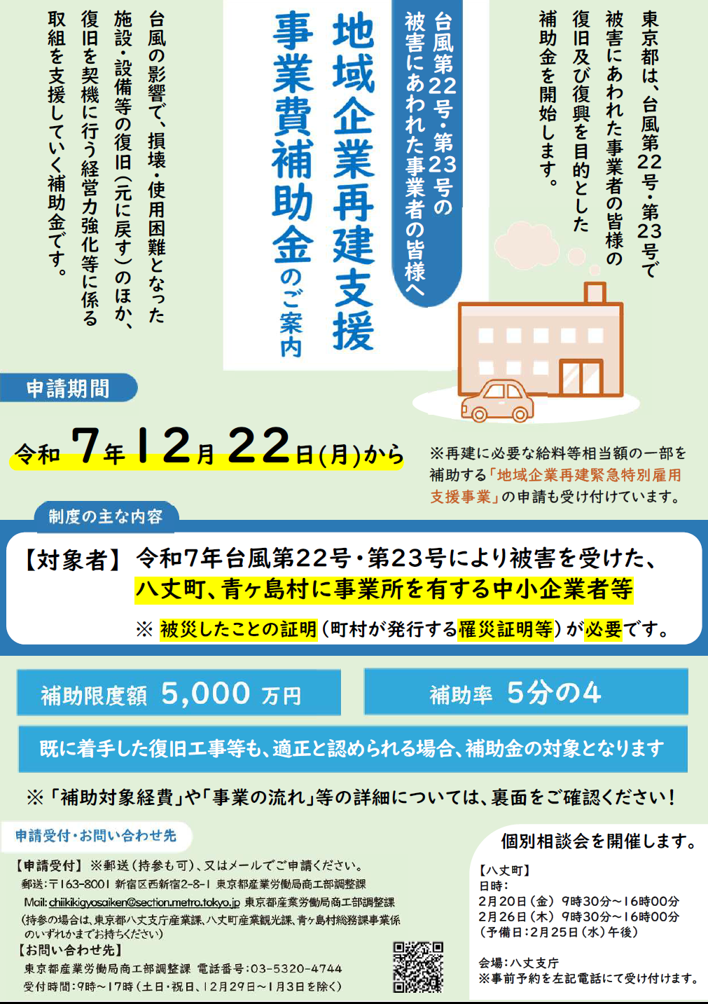 東京都地域企業再建支援事業個別相談会 - 八丈町商工会
