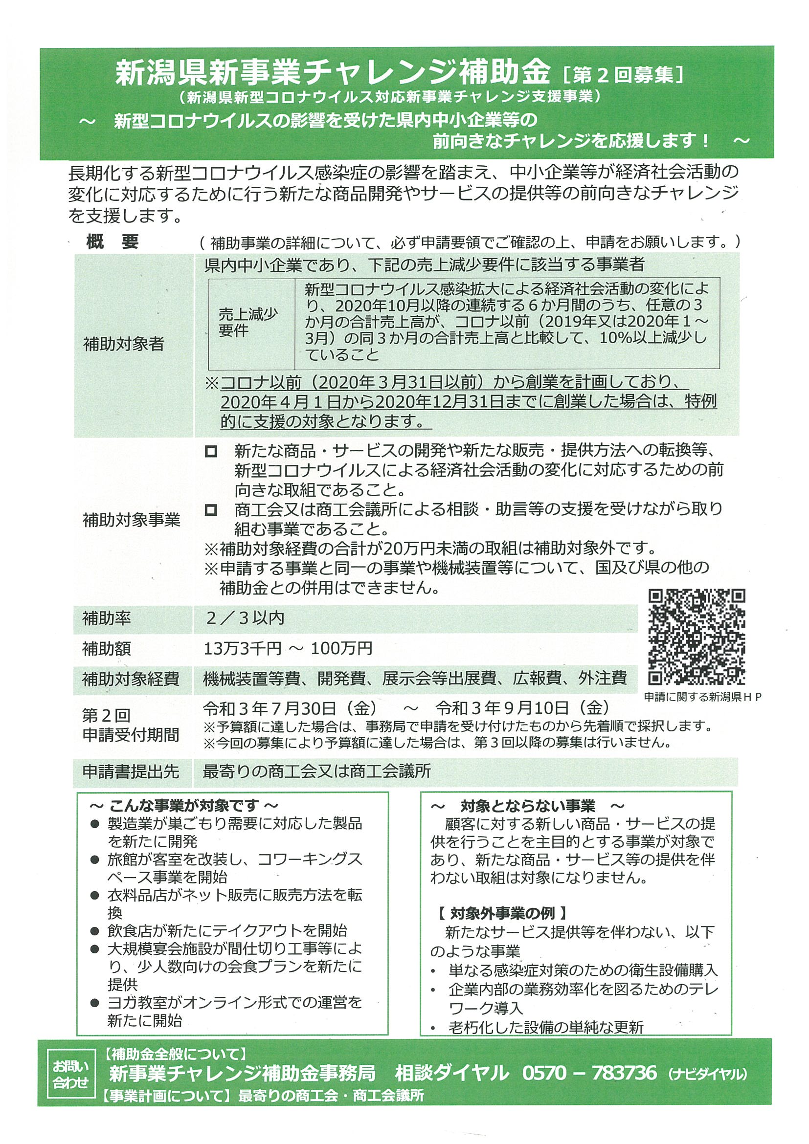 新潟県新型コロナウイルス対応新事業チャレンジ支援事業補助金　第2回申請受付開始