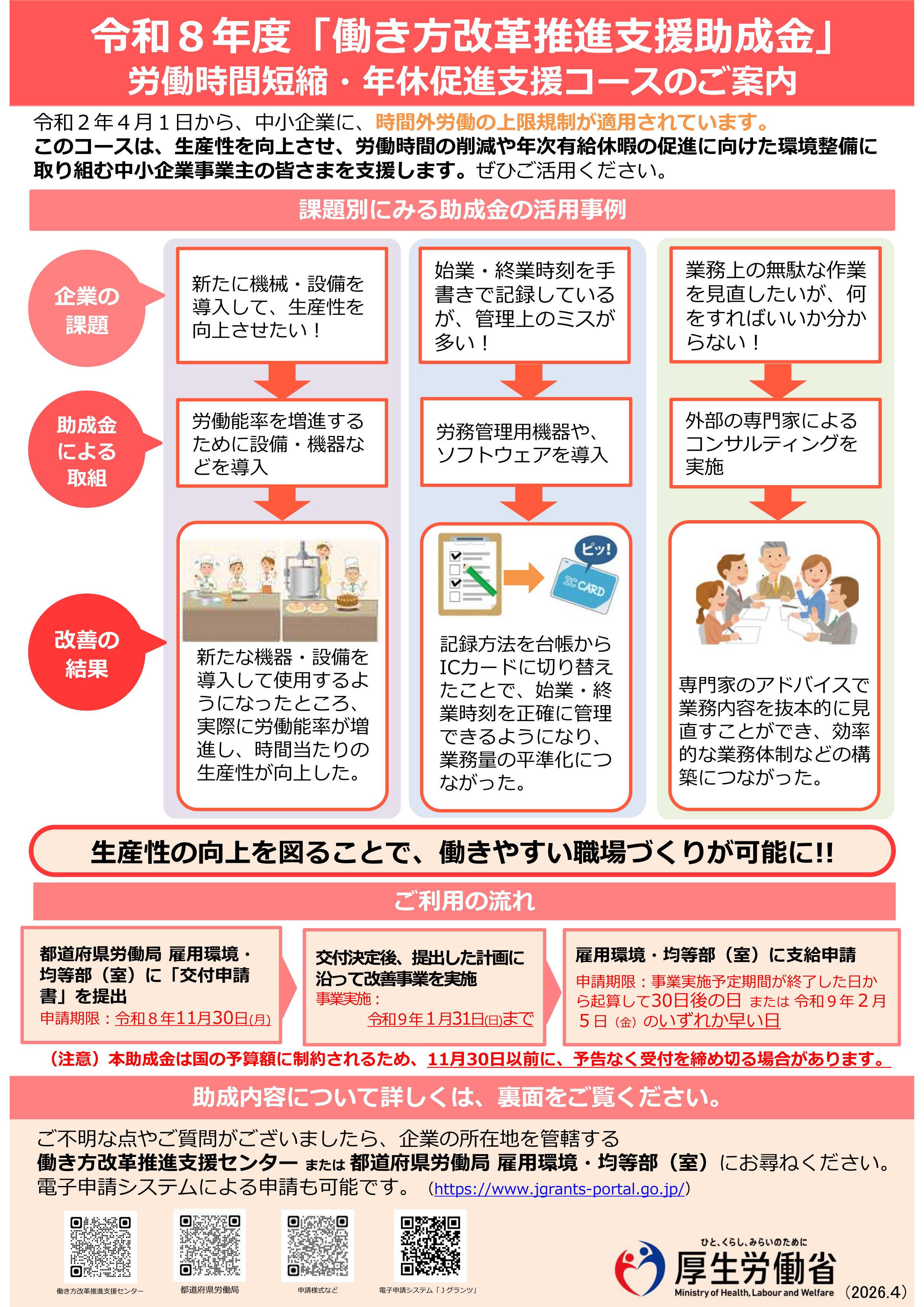 働き方改革推進支援助成金の令和８年度申請受付が開催されました。