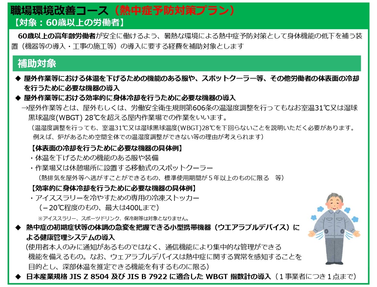 従業員（60歳以上）の熱中症対策にご活用いただけます。『厚労省