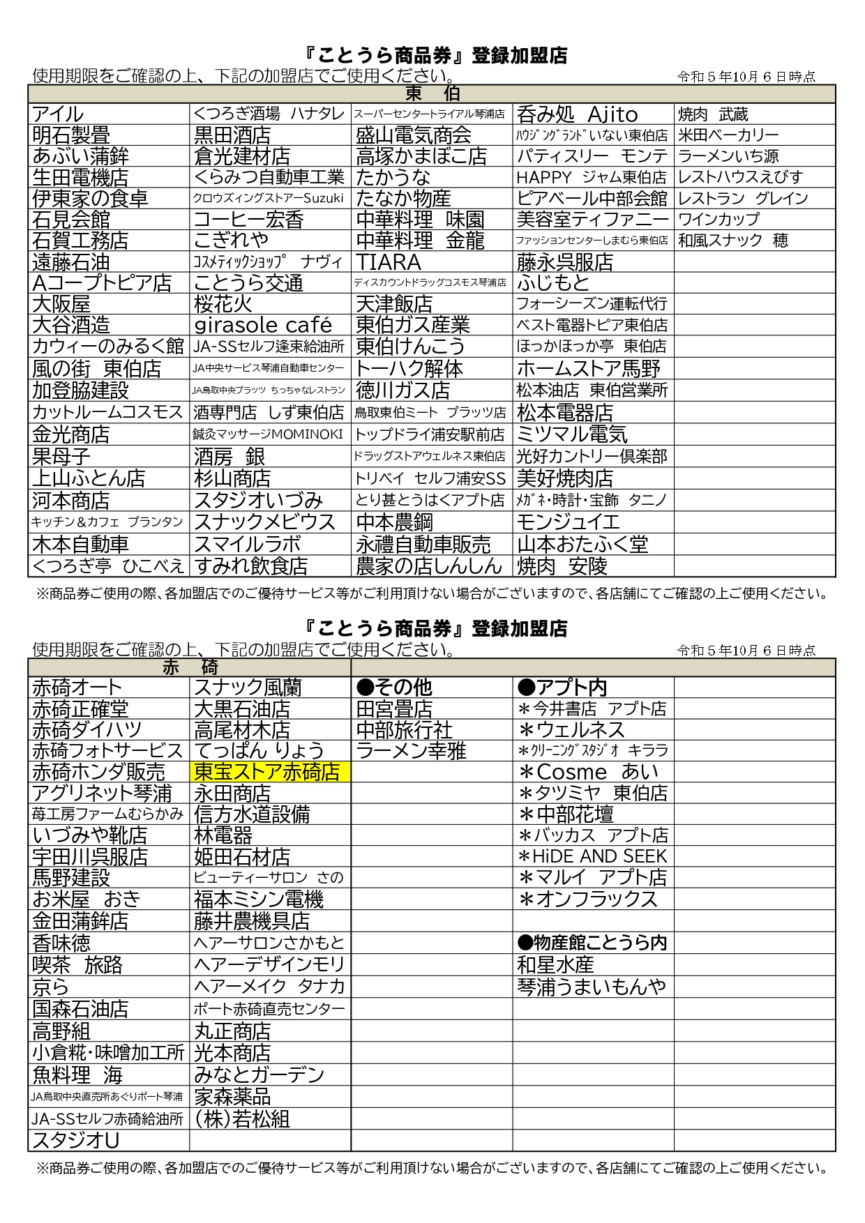 ことうら商品券 加盟店一覧表 - 琴浦町商工会