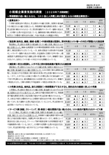 小規模企業景気動向調査結果の公表について（2026年7月期）