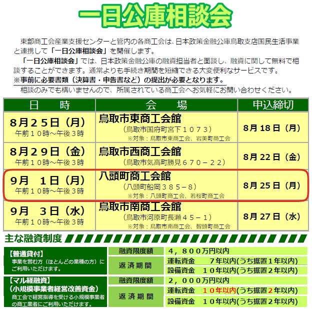 【申込受付中】8/25 一日公庫相談会