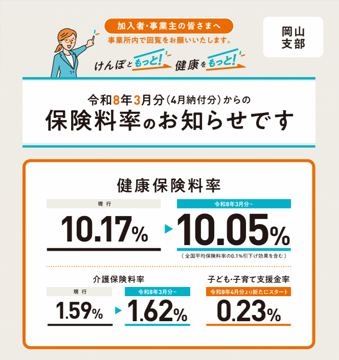 令和８年度 保険料率改定のお知らせ（岡山支部）