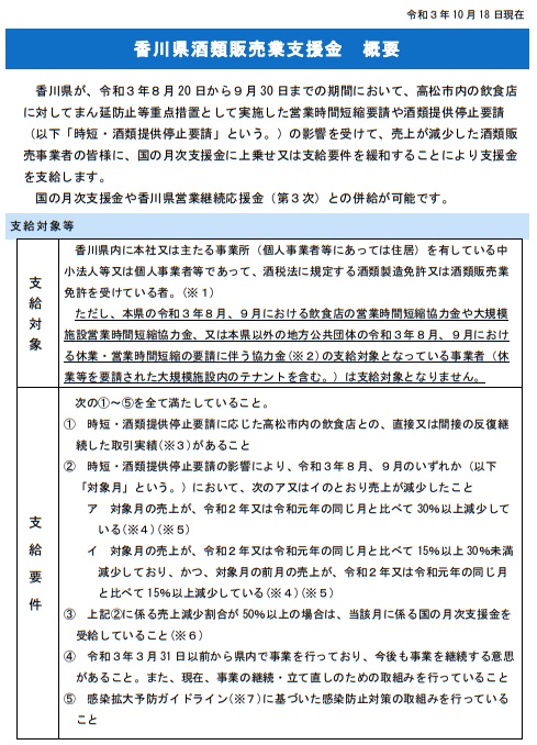 香川県酒類販売業支援金について（香川県）