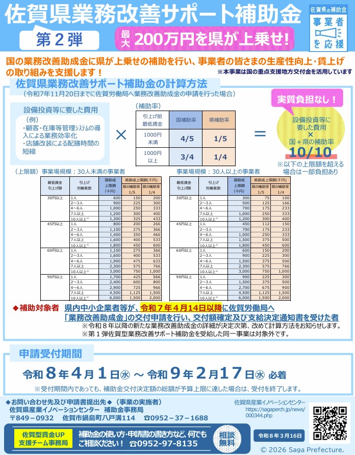第２弾佐賀県業務改善サポート補助金公募のお知らせ
