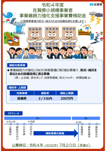 佐賀県小規模事業者事業継続力強化支援事業費補助金の二次公募のお知らせ