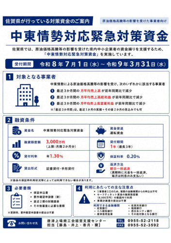 中東情勢対応緊急対策資金が創設されます