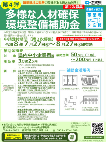 【二次募集】第４弾多様な人材確保環境整備補助金の二次募集が開始されました
