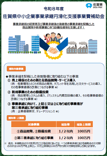 佐賀県中小企業事業承継円滑化支援事業費補助金（2次募集）【〆9/25（金）】