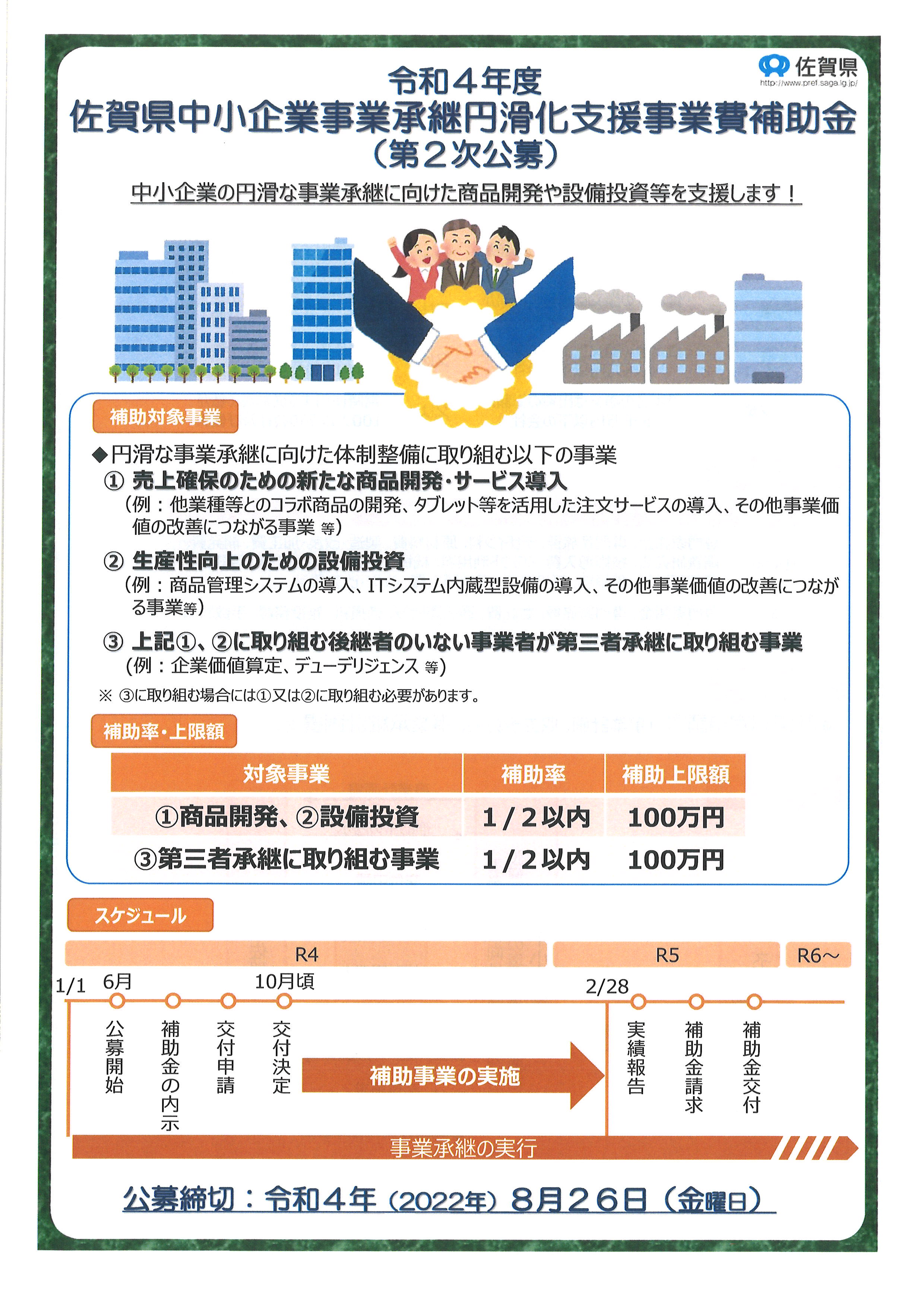 【第2次公募】R4 佐賀県中小企業事業承継円滑化支援事業費補助金