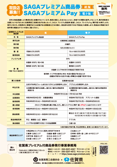 SAGAプレミアム付商品券及びSAGAプレミアムPay取扱店募集について