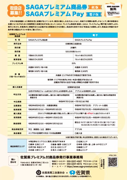 SAGAプレミアム商品券・SAGAプレミアムPay 取扱店大募集！