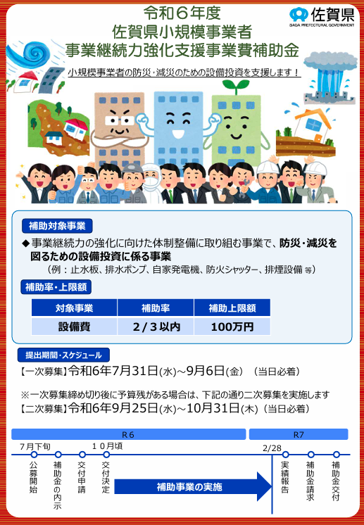 【補助金】令和6年度佐賀県小規模事業者事業継続力強化支援事業費補助金