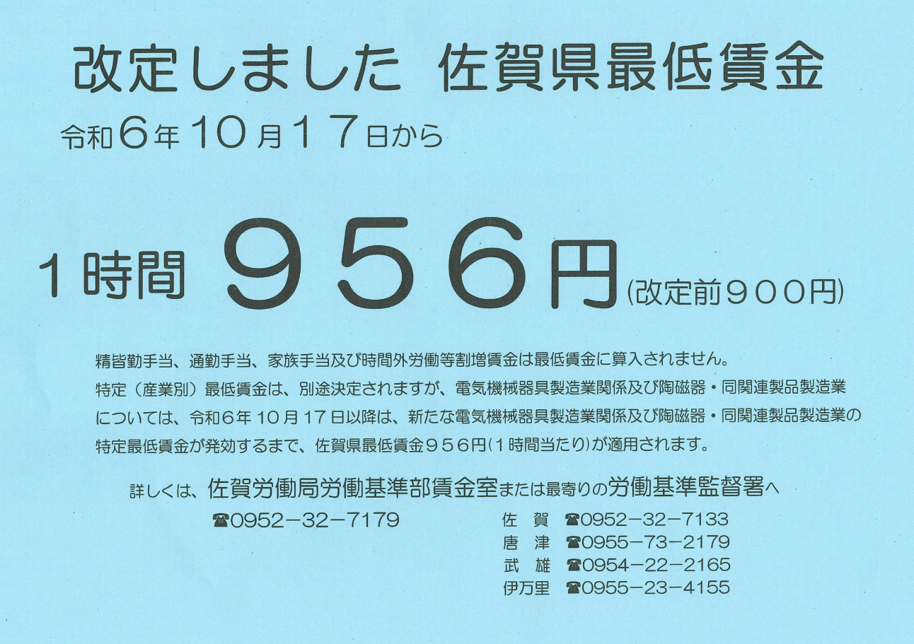 佐賀県の最低賃金額が改定されます！