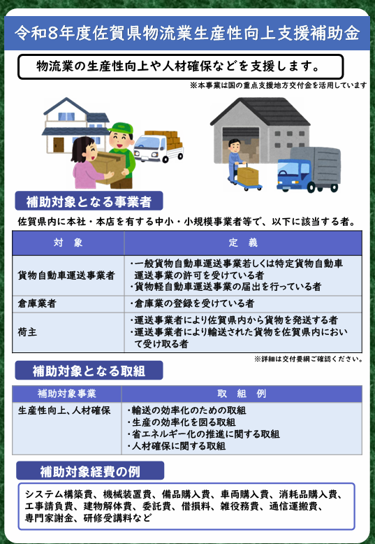 「佐賀県物流業生産性向上支援補助金」の公募について