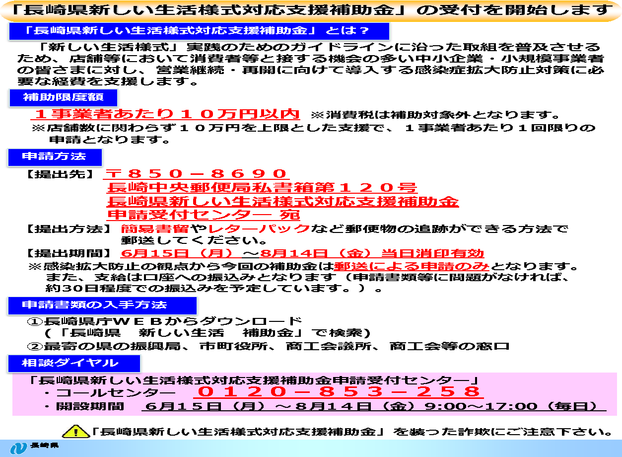 【新型コロナウイルス】長崎県新しい生活様式対応支援補助金スタート！