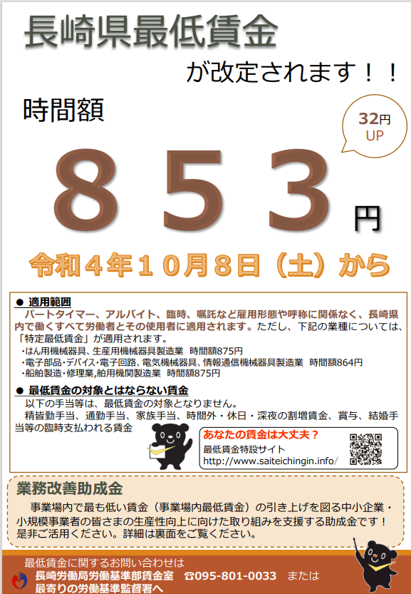 長崎県最低賃金が改定されます！