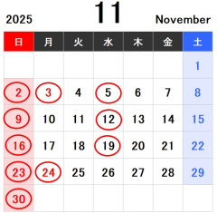 11月営業日