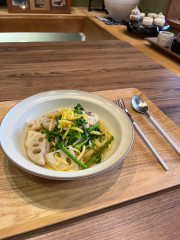菜の花と蓮根の和風パスタ
